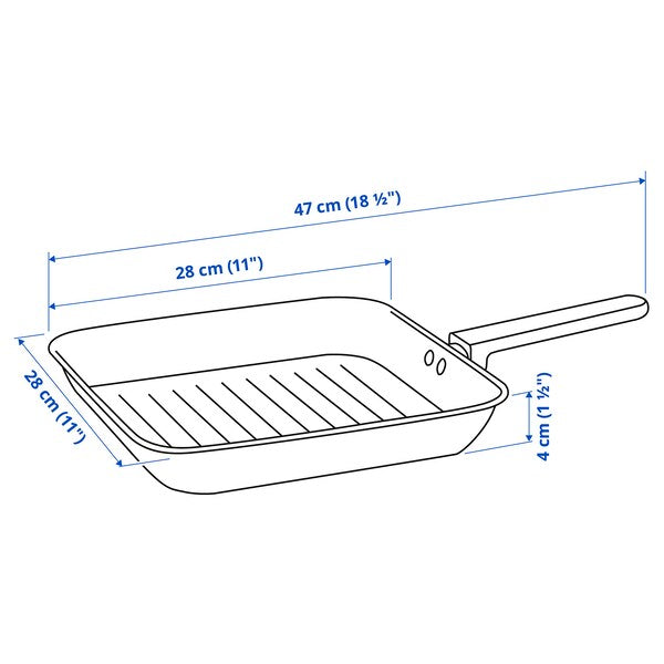 MIDDAGSMAT - Grill pan, non-stick coating/stainless steel, 28x28 cm