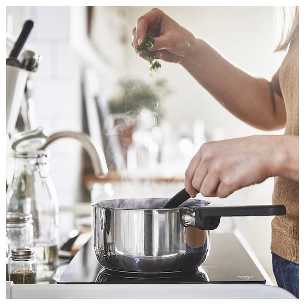 Ikea MIDDAGSMAT - Saucepan with lid, non-stick coating clear glass/stainless steel, 2 l
