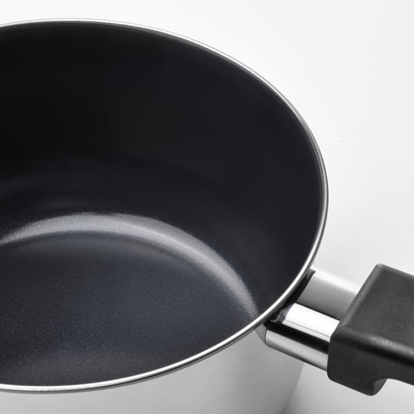 MIDDAGSMAT saucepan with lid, non-stick coating clear glass/stainless steel, 2 l
