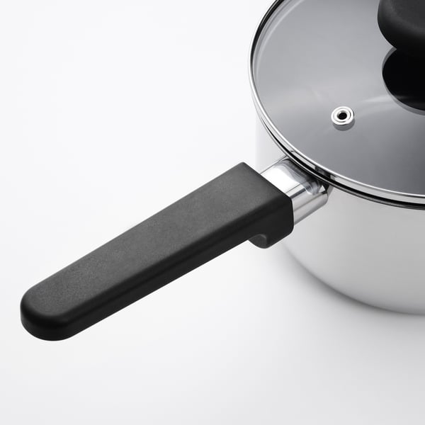 MIDDAGSMAT - MIDDAGSMAT Saucepan with lid, non-stick coating clear glass/stainless steel, 2 l