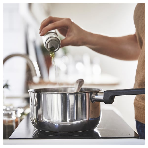 MIDDAGSMAT saucepan with lid, clear glass/stainless steel, 2 l