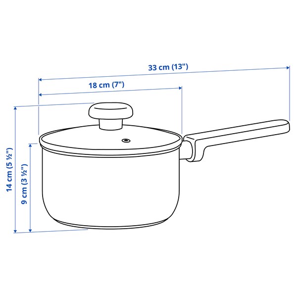 MIDDAGSMAT saucepan with lid, clear glass/stainless steel, 2 l