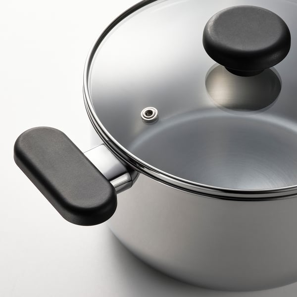 MIDDAGSMAT - MIDDAGSMAT Pot with lid, clear glass/stainless steel, 3 l