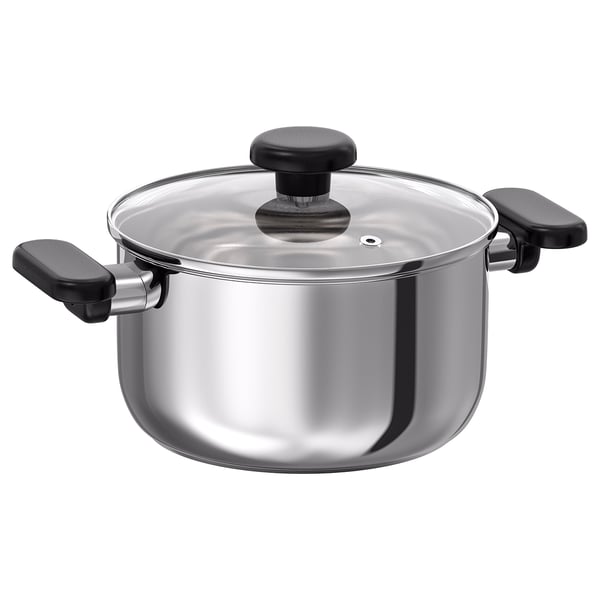 MIDDAGSMAT - MIDDAGSMAT Pot with lid, clear glass/stainless steel, 3 l