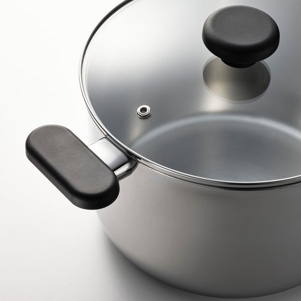 MIDDAGSMAT - MIDDAGSMAT Pot with lid, clear glass/stainless steel, 5 l