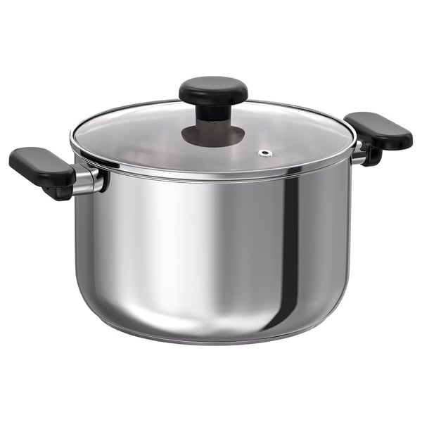 MIDDAGSMAT - MIDDAGSMAT Pot with lid, clear glass/stainless steel, 5 l