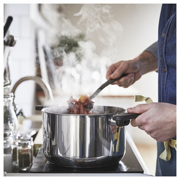 MIDDAGSMAT - MIDDAGSMAT Pot with lid, clear glass/stainless steel, 5 l