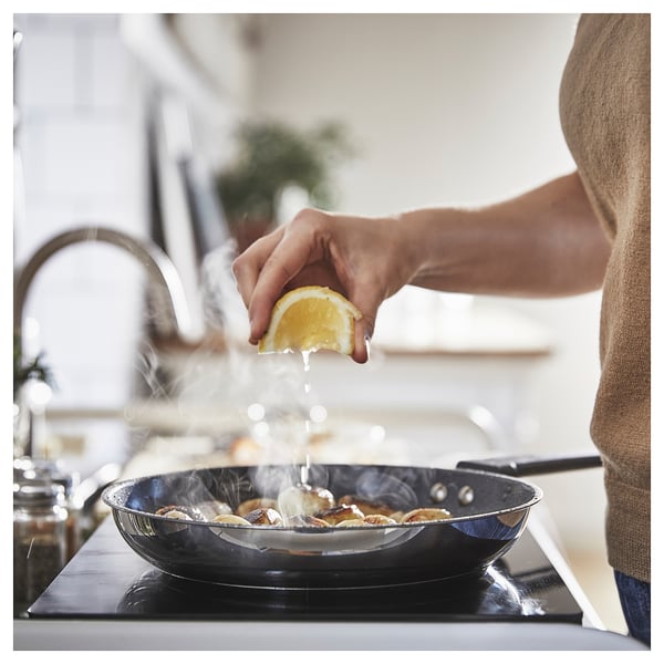 MIDDAGSMAT frying pan, set of 2, non-stick coating/stainless steel