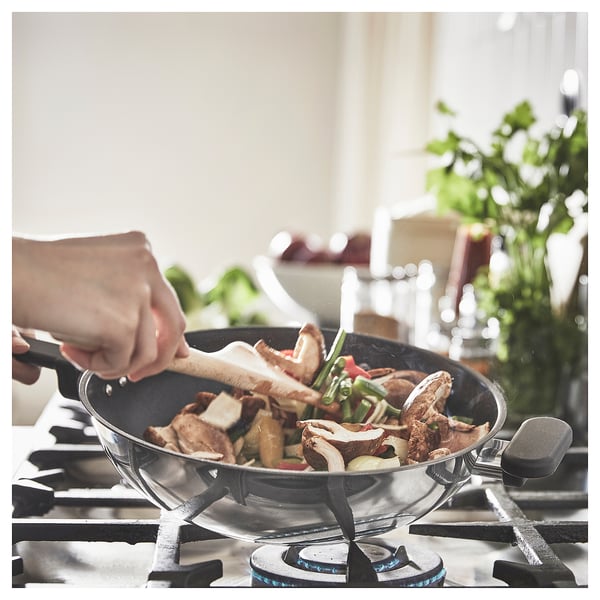 MIDDAGSMAT wok, non-stick coating/stainless steel, 28 cm