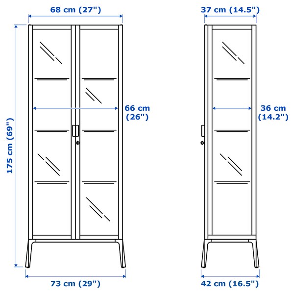 MILSBO - Glass-door cabinet, anthracite, 73x175 cm