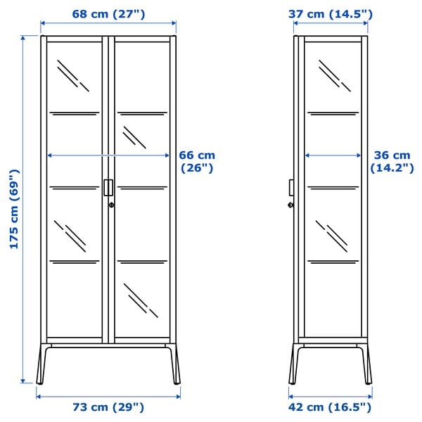 Ikea MILSBO - Glass-door cabinet, anthracite, 73x175 cm