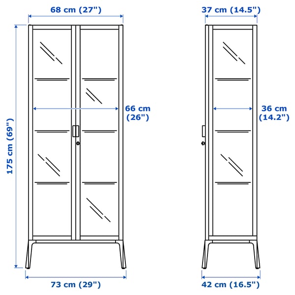MILSBO glass-door cabinet, anthracite, 73x175 cm