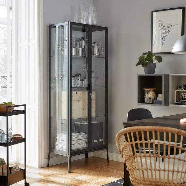 MILSBO glass-door cabinet, anthracite, 73x175 cm