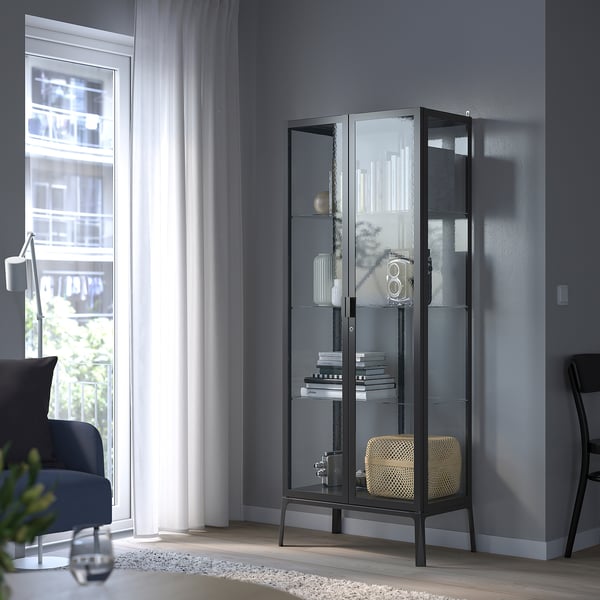 MILSBO - MILSBO Glass-door cabinet, anthracite, 73x175 cm