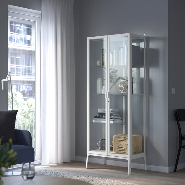 MILSBO glass-door cabinet, white, 73x175 cm
