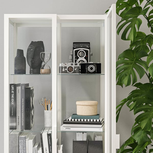 MILSBO glass-door cabinet, white, 73x175 cm