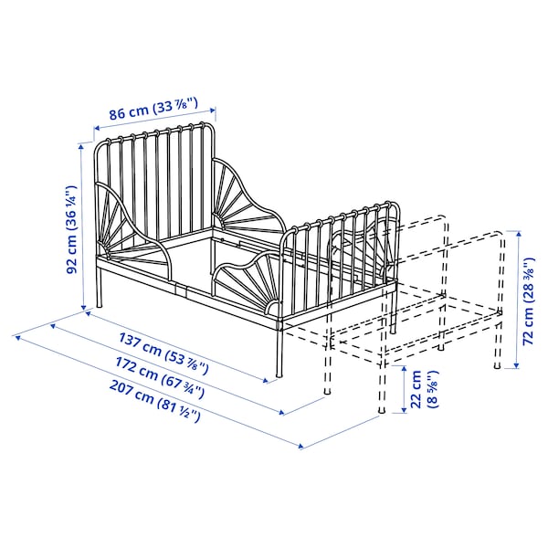 MINNEN - Extendable bed, pale pink, 80x200 cm