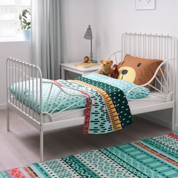 MINNEN - MINNEN Ext bed frame with slatted bed base, white, 80x200 cm