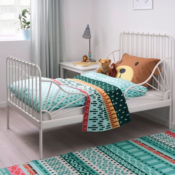 MINNEN ext bed frame with slatted bed base, white, 80x200 cm