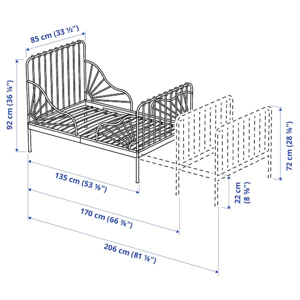 MINNEN - Ext bed frame with slatted bed base, white, 80x200 cm