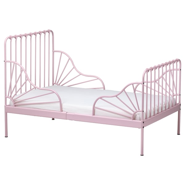 MINNEN - MINNEN Ext bed frame with slatted bed base, light pink, 80x200 cm