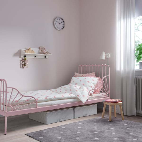 MINNEN - MINNEN Ext bed frame with slatted bed base, light pink, 80x200 cm