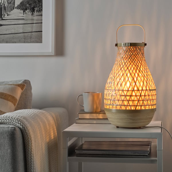 MISTERHULT table lamp, bamboo/handmade, 36 cm