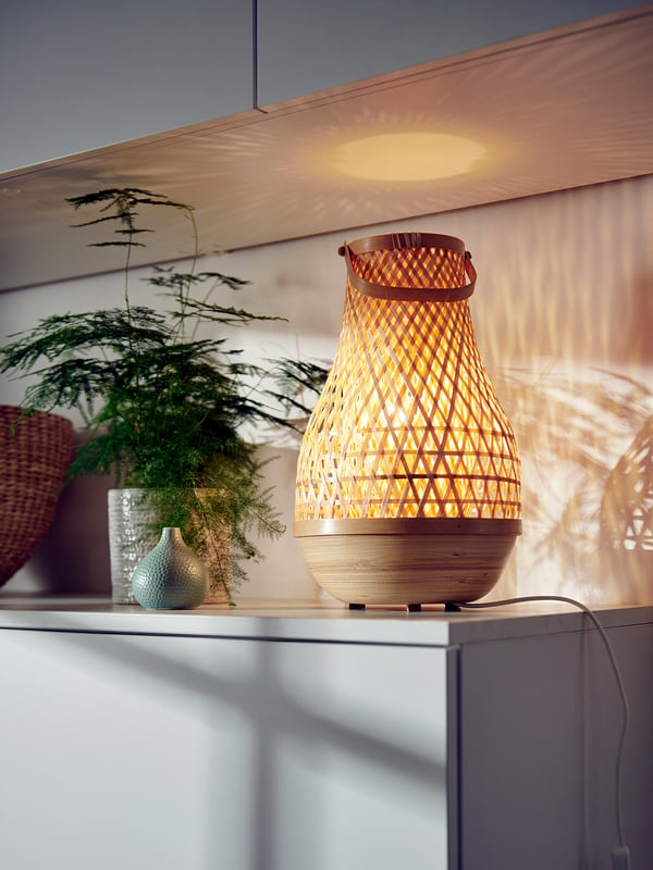 MISTERHULT table lamp, bamboo/handmade, 36 cm