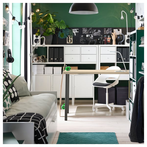 MITTCIRKEL / ADILS desk, lively pine effect dark grey