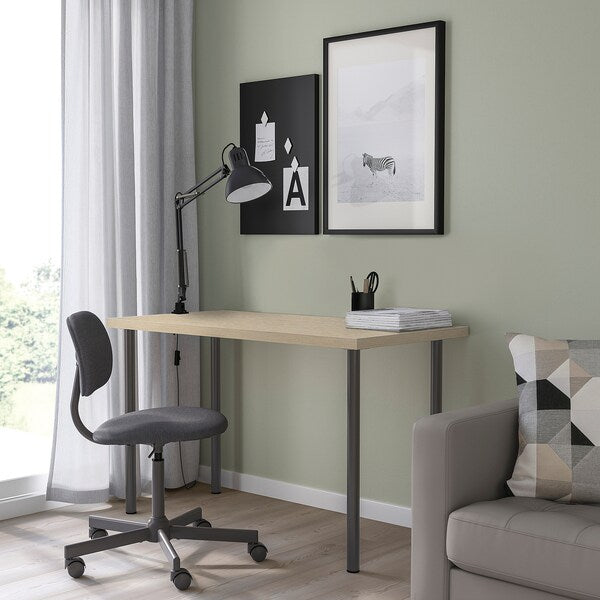 MITTCIRKEL / ADILS - Desk, lively pine effect dark grey, 120x60 cm