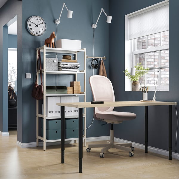 MITTCIRKEL / OLOV desk, lively pine effect/black