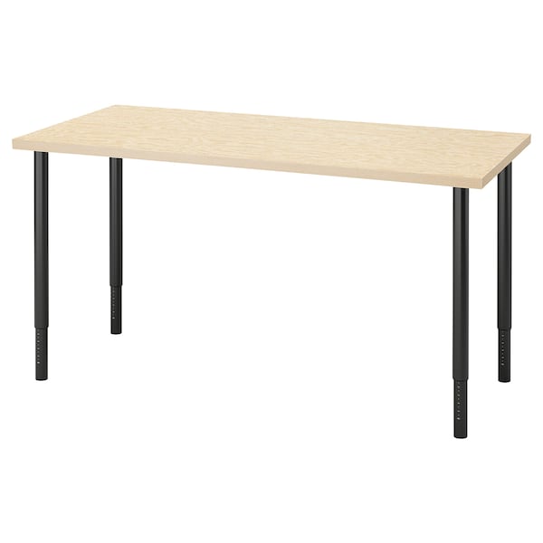 MITTCIRKEL / OLOV - Desk, lively pine effect/black, 140x60 cm