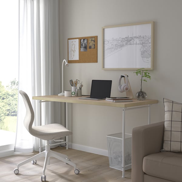 MITTCIRKEL / SPÄND desk, lively pine effect/white