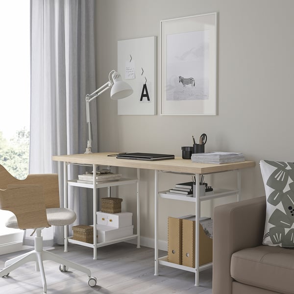 MITTCIRKEL / SPÄND desk, lively pine effect/white
