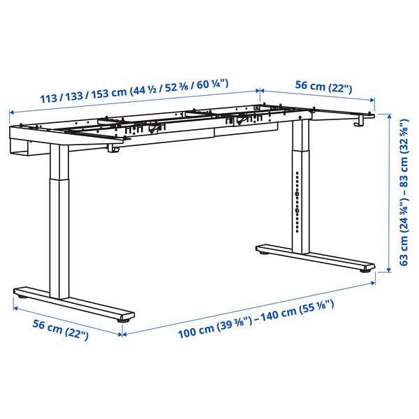 MITTZON - Desk base, white, 120/140/160x60 cm