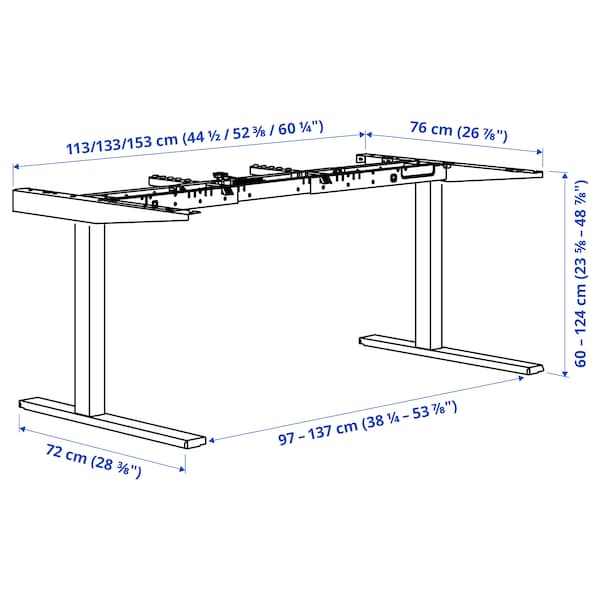 MITTZON - Adjustable height desk base, electric/white, 120/140/160x80 cm