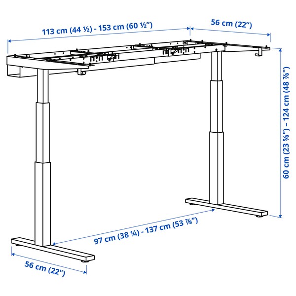 MITTZON - Adjustable height desk base, electric/white, 120/140/160x60 cm