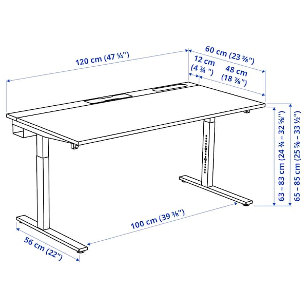 MITTZON - Desk, white/black,120x60 cm