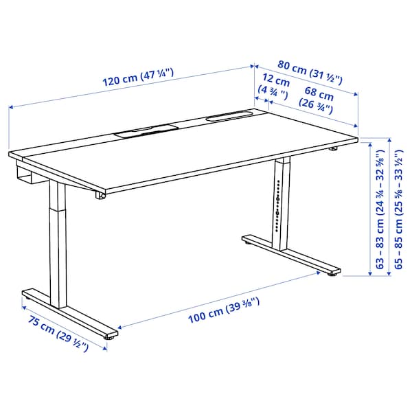 MITTZON - Desk, white/black, 120x80 cm