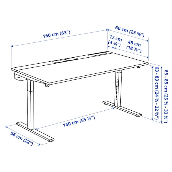 MITTZON - Desk, white/black,160x60 cm