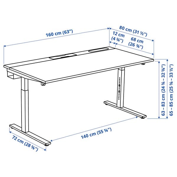 Ikea MITTZON - Desk, white/black, 160x80 cm
