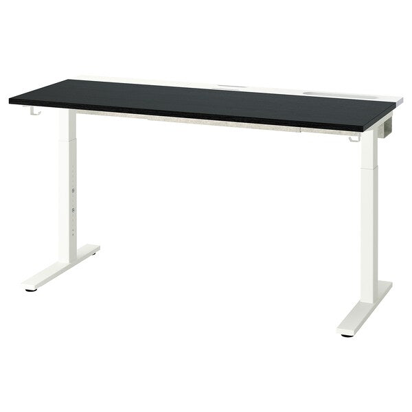 MITTZON - Desk, black stained ash veneer/white, 140x60 cm