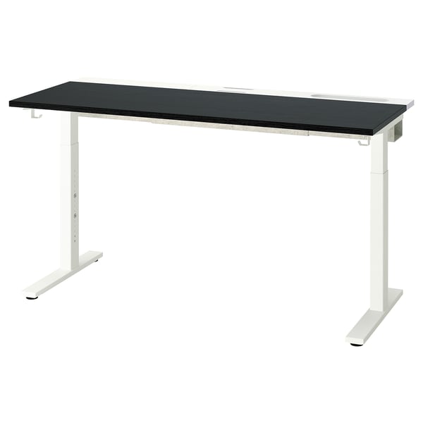 MITTZON desk, black stained ash veneer/white, 140x60 cm