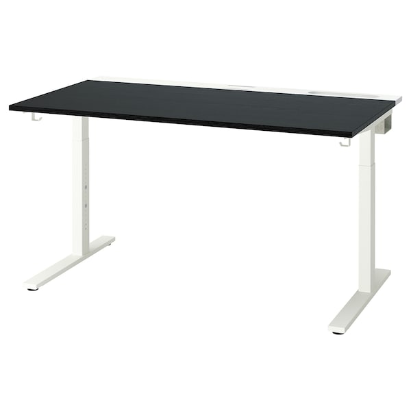 MITTZON - Desk, black stained ash veneer/white, 140x80 cm