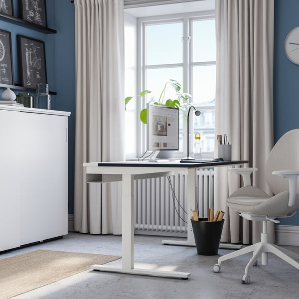 MITTZON desk, black stained ash veneer/white, 140x60 cm