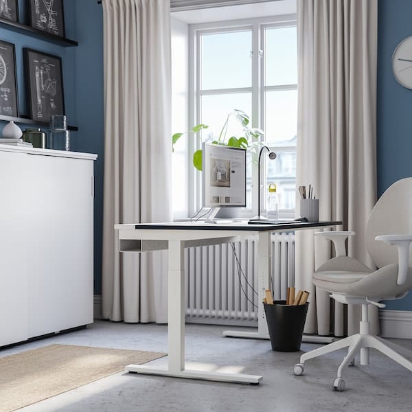 Ikea MITTZON - Desk, black stained ash veneer/white, 140x80 cm