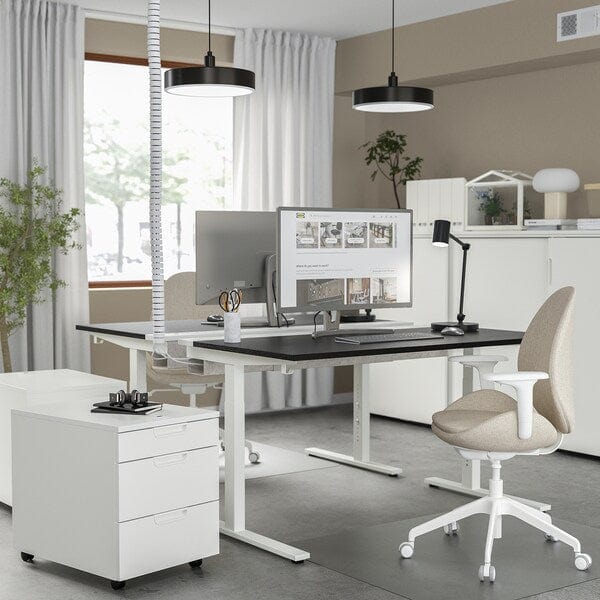 Ikea MITTZON - Desk, black stained ash veneer/white, 140x60 cm