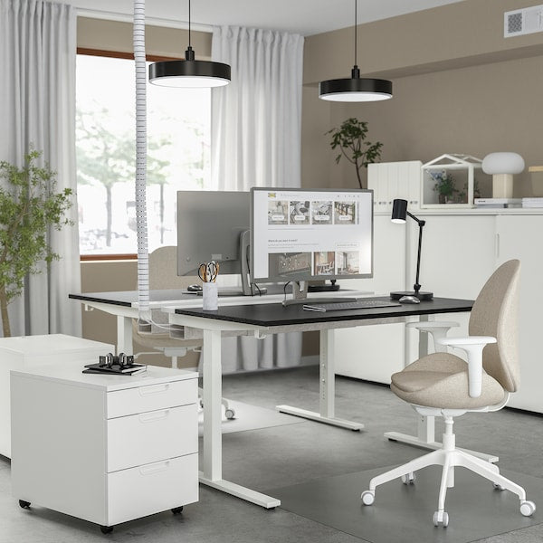 MITTZON - Desk, ash veneer/black/white,140x80 cm