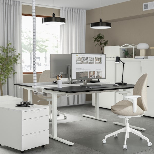 MITTZON - Desk, ash veneer/black/white, 160x60 cm