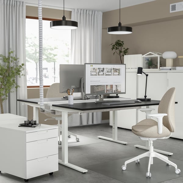 MITTZON desk, black stained ash veneer/white, 160x60 cm